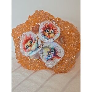 Holographic Handmade Resin Crystal Edge Trinket Holder Orange With Chickens 781